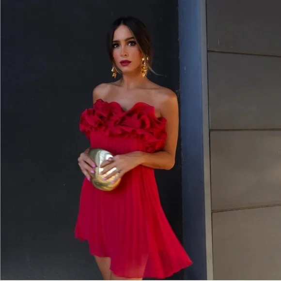 NWT Zara Ruffle Strapless Pleated Mini Dress - Picture 4 of 13